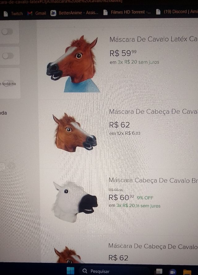 Máscara Cabeça de Cavalo em Látex Preta