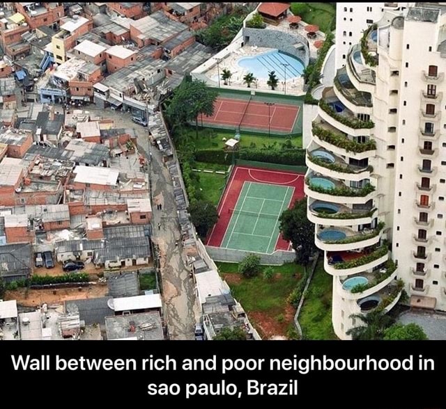 Wall between rich and poor neighbourhood in sao paulo, Brazil - Wall ...