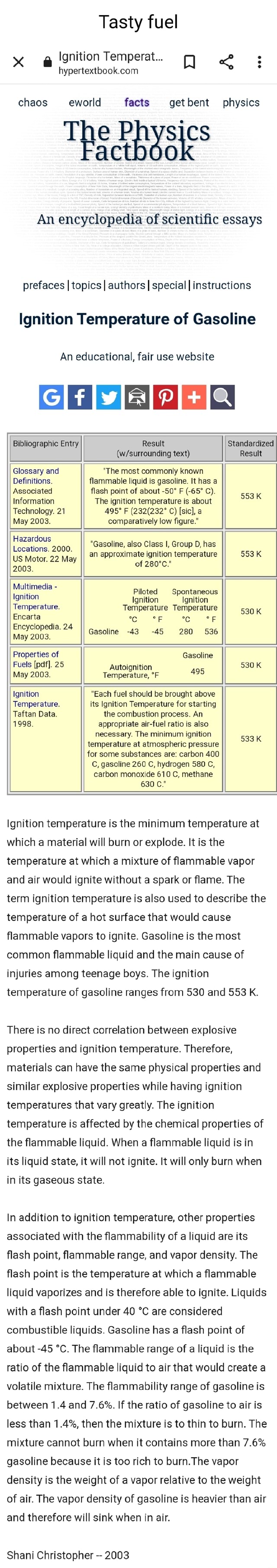 Chaos Ignition Temperat... eworld Tasty fuel facts getbent The ac