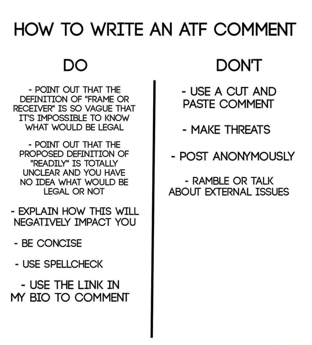 HOW TO WRITE AN ATF COMMENT DO DON'T POINT OUT THAT THE USE A CUT AND