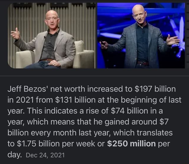 Jeff Bezos&rsquo; net worth increased to $197 billion in 2021 from $131