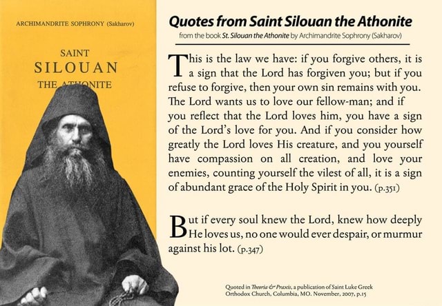 ARCHIMANDRITE SOPHRONY (Sakharov) SAINT SILOUAN THE NITE Quotes From ...