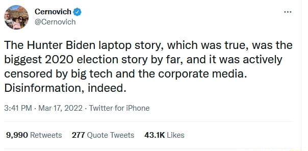 The Hunter Biden Laptop Story, Which Was True, Was The Biggest 2020 ...