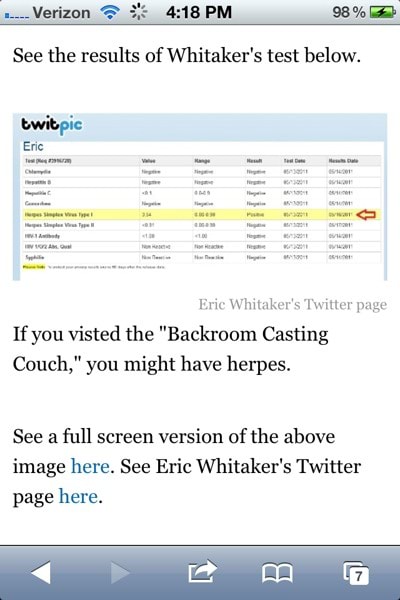 Eric Whitakers Twitter Page If You Visted The Backroom Casting Couch You Might Have Herpes