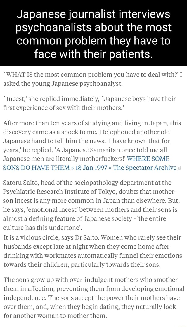 Japanese journalist interviews psychoanalists about the most  