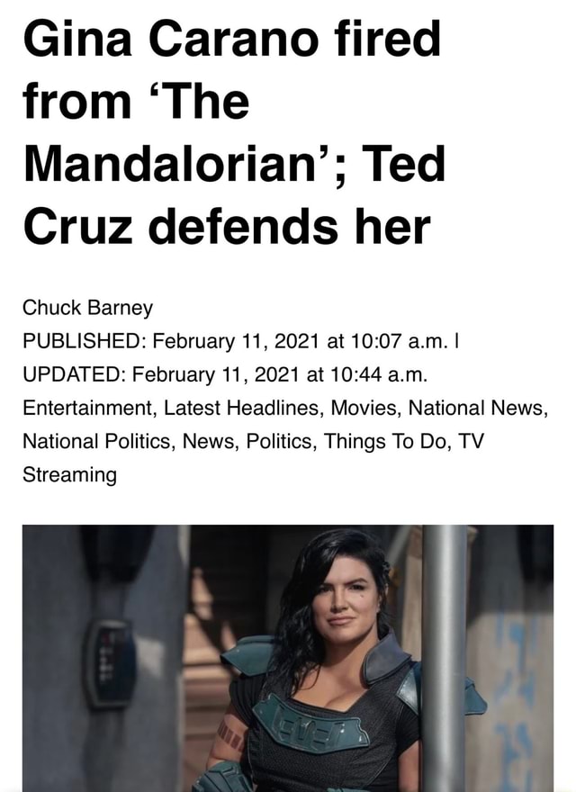 Gina Carano fired from 'The Mandalorian'; Ted Cruz defends her Chuck