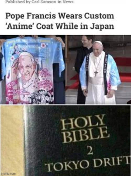 IEsFERbHF SG Pope dons traditional coat with anime image of his face to  greet the Japanese  iFunny Brazil