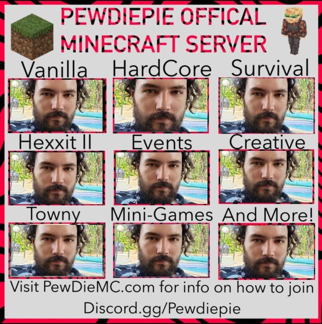 PEWDIEPIE OFFICAL MINECRAFT SERVER Vanilla HardCore Survival Visit for ...
