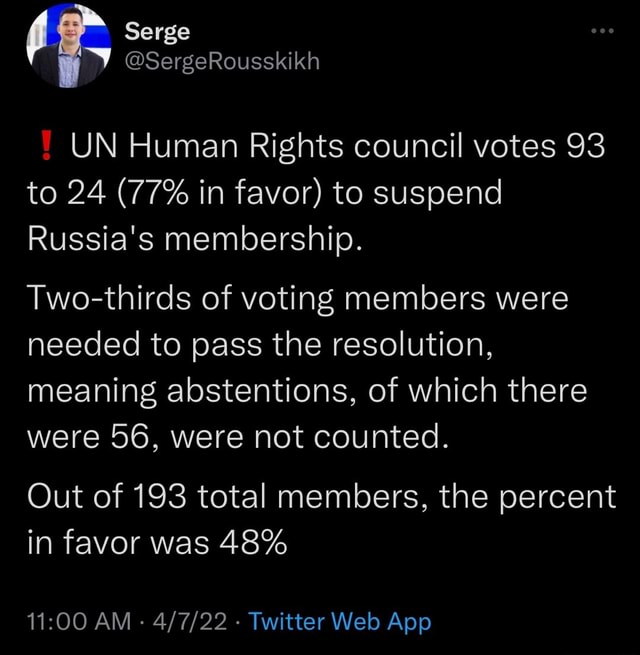 Serge Y Sergerousskikh Un Human Rights Council Votes 93 To 24 77 In 