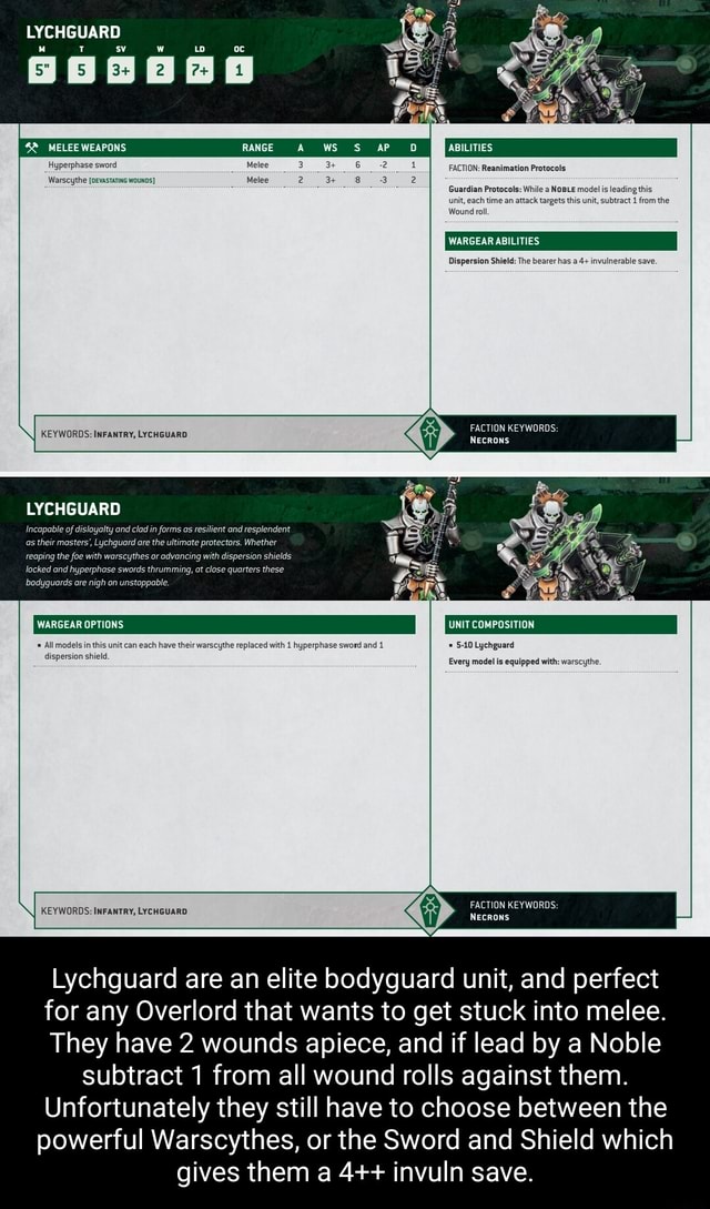 LYCHGUARD ABILITIES MELEE WEAPONS RANGE Hyperphase sword FACTION