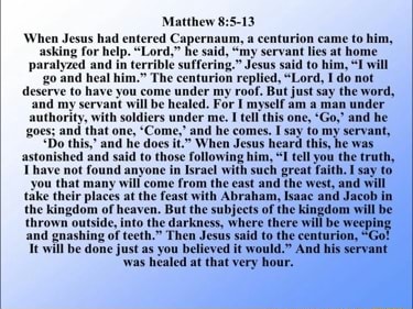 Matthew When Jesus asking for had entered help. Capernaum, 