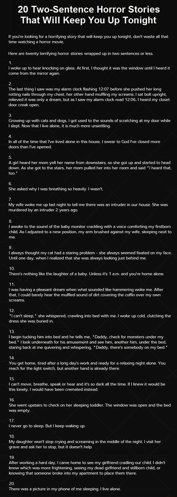 20 TwoSentence Horror Stories That Will Keep You Up Tonight If you're