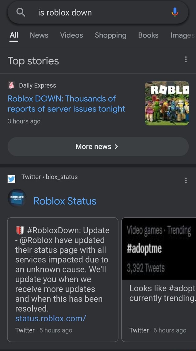 Q is roblox down All News Videos Shopping Top stories Daily Express Roblox  DOWN: Thousands of