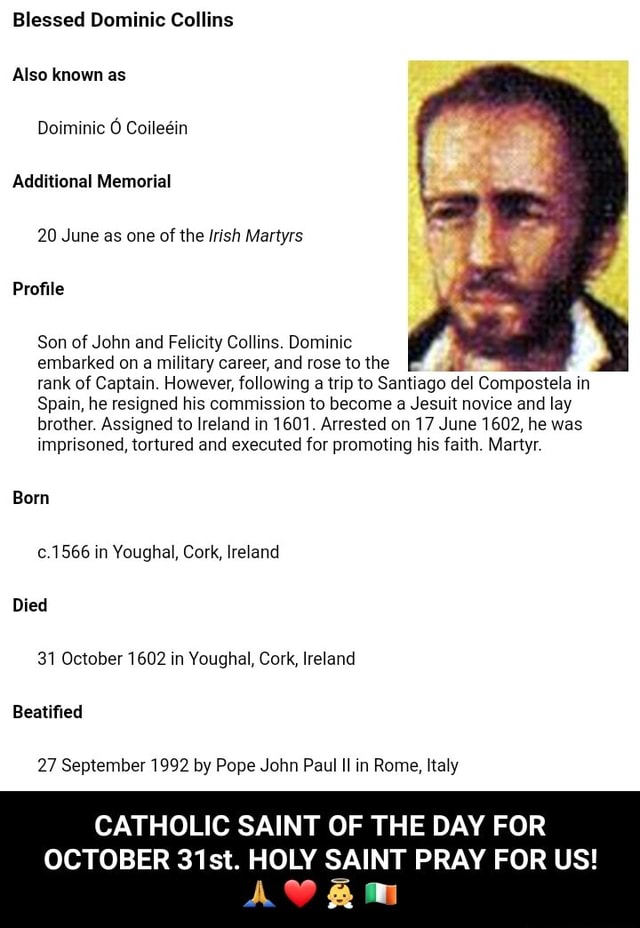Blessed Dominic Collins Also known as Dominic Colleen Additional ...