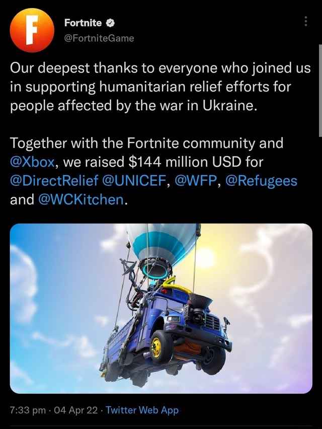 Fortnite @FortniteGame Our Deepest Thanks To Everyone Who Joined Us In