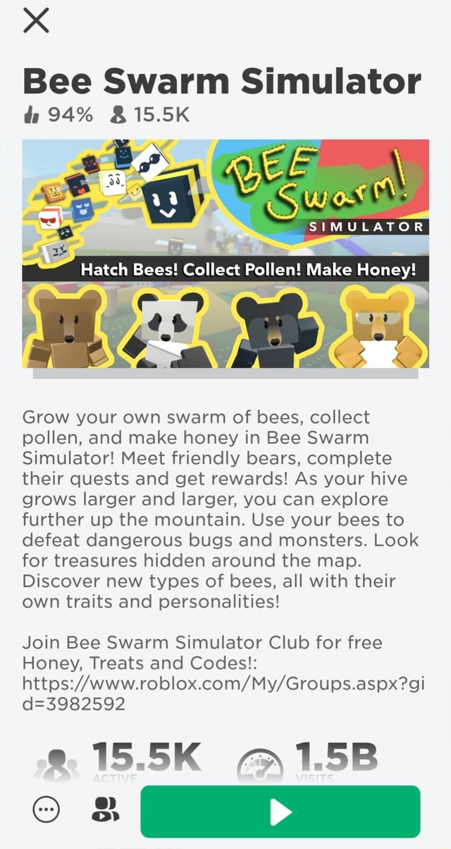 Bee Swarm Simulator 94% &15.5K Sw SIMULATOR Hatch Bees! Collect Pollen