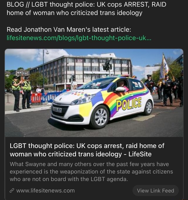 BLOG LGBT Thought Police: UK Cops ARREST, RAID Home Of Woman Who ...