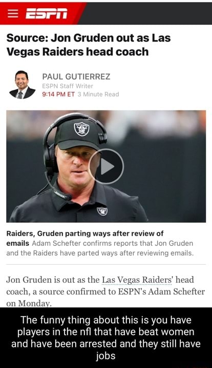 Source: Jon Gruden out as Las Vegas Raiders head coach PAUL