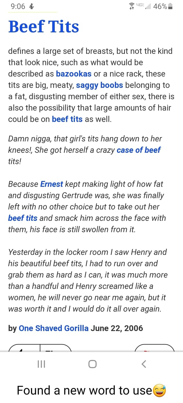 Beef Tits defines a large set of breasts, but not the kind that