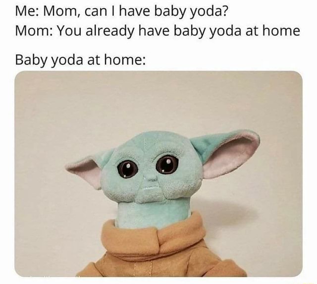 Me Mom, can I have baby yoda? Mom You already have baby yoda at home