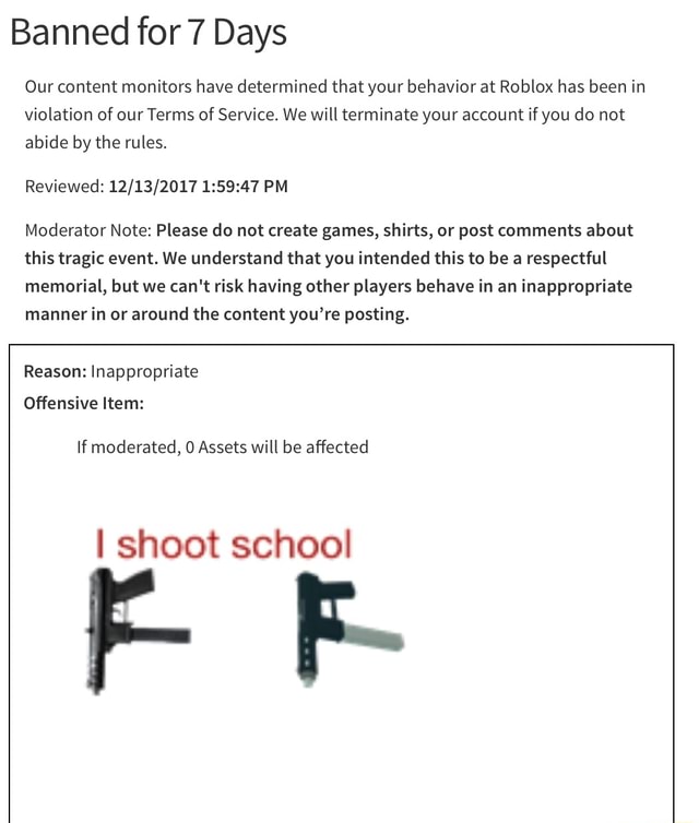 Bannedforydays Our Content Monitors Have Determined That Your Behavior At Roblox Has Been In Violation Of Ourterms Of Service We Will Terminate Your Account If You Do Not Abide By The Rules - roblox posting comments too fast