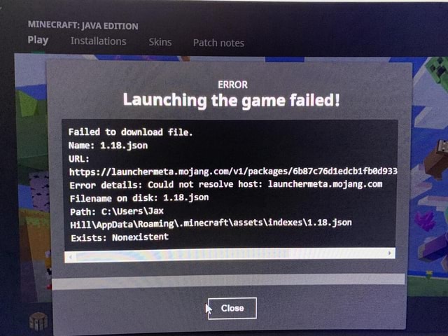 MINECRAFT JAVA EDITION Play Installations ERROR Launching The Game Failed Failed To Download 