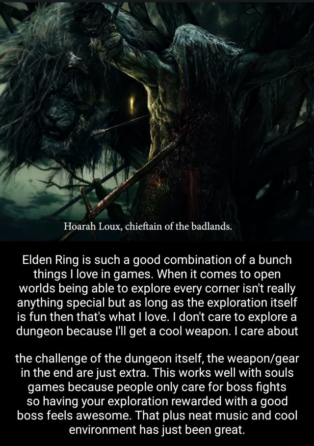 Hoarah Loux, chieftain of the badlands. Elden Ring is such a good ...