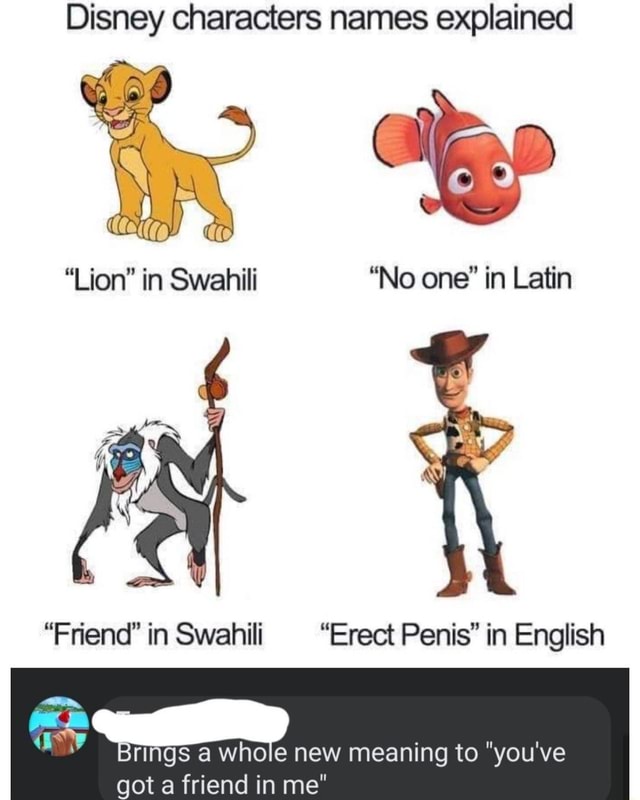 Disney characters names explained "Lion" in Swahili "No one' in Latin