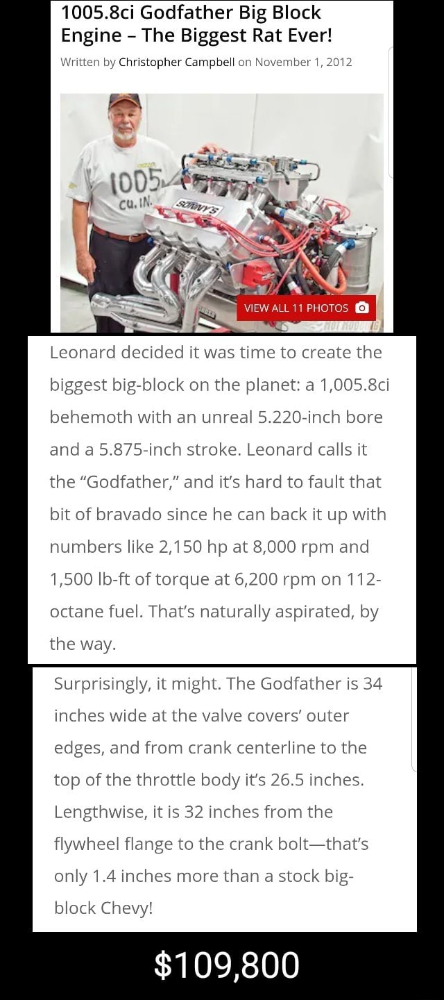 1005.8ci Godfather Big Block Engine The Biggest Rat Ever! Whtten by