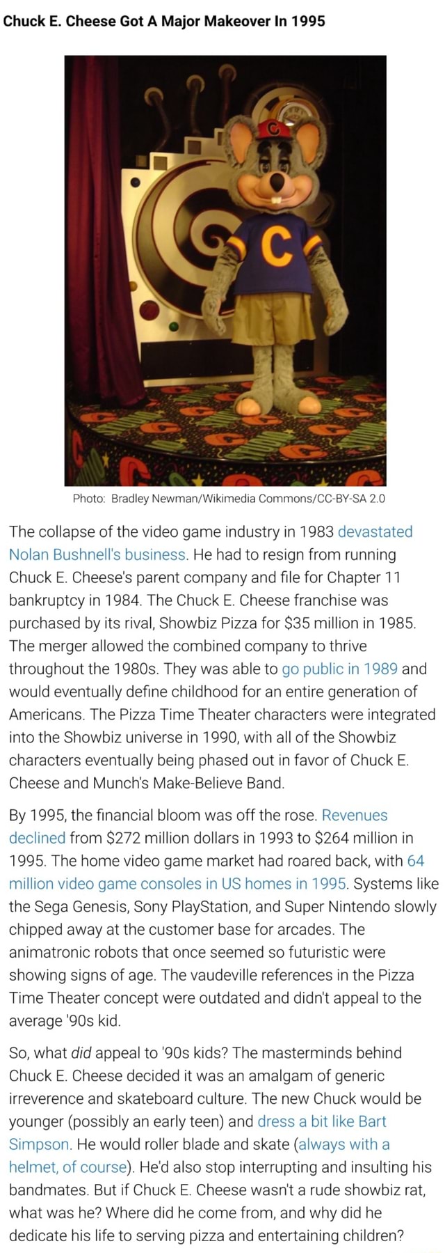 Chuck E. Cheese Got A Major Makeover In 1995 Photo: Bradley Newman