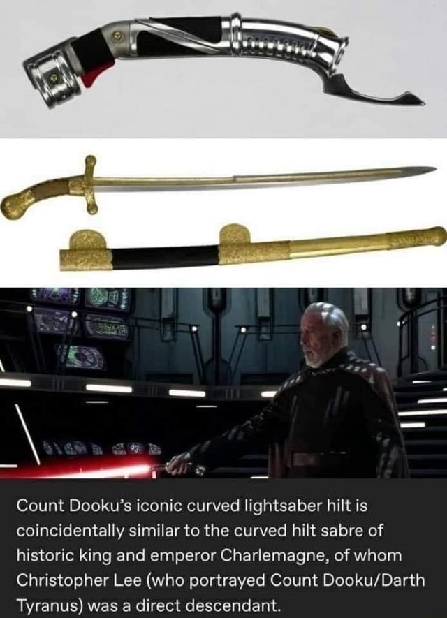 Count Dooku's iconic curved lightsaber hilt is coincidentally similar ...