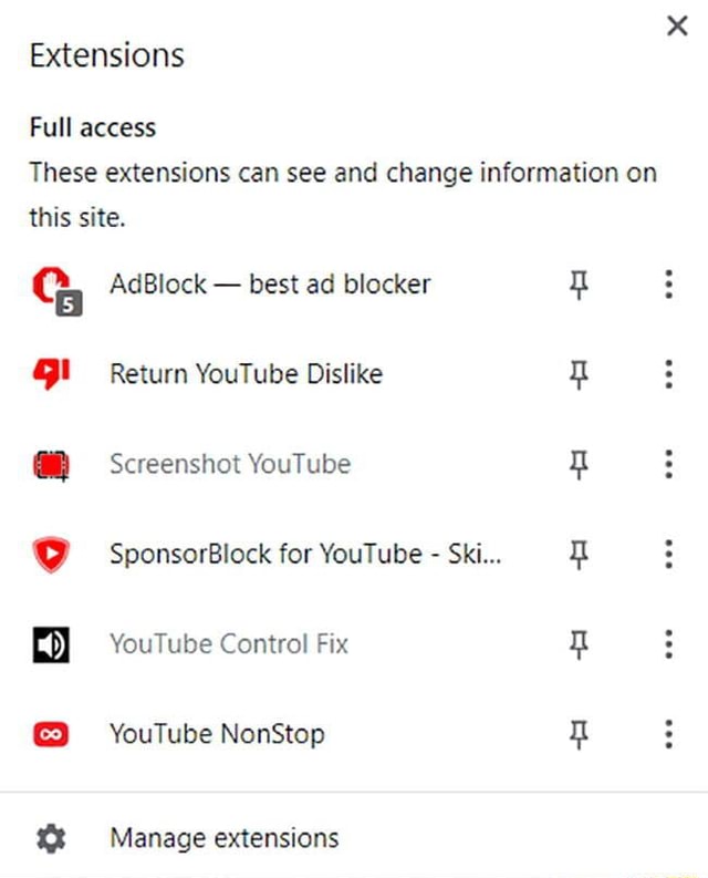 Extensions Full access These extensions can see and change information