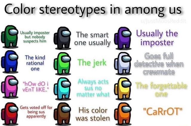 Color Stereotypes In Among Us The Smart Usually The Suspects Him One Usually Imposter Goes The Kind Rational One Always Acts How Do Y Vent Like Sus No He Torgettaile Matter