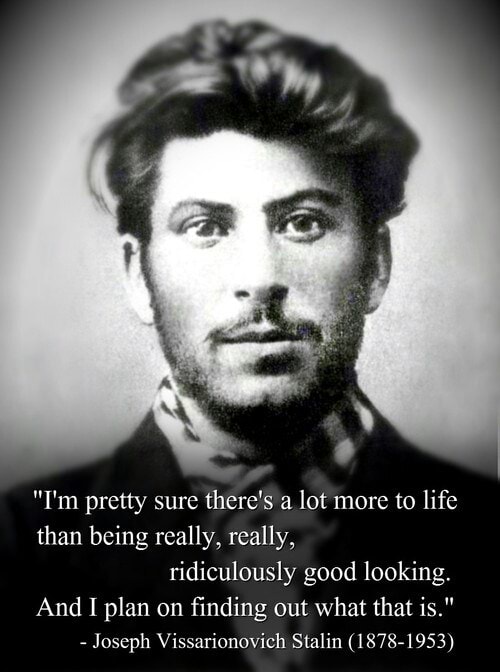 I M Pretty Sure There S A Lot More To Life Than Being Really Really Ridiculously Good Looking And I Plan On Finding Out What That Is Joseph Vissarionovich Stalin 1878 1953