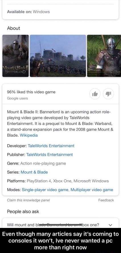 Available On: Windows About Mount Blade Il: Bannerlord Is An Upcoming ...