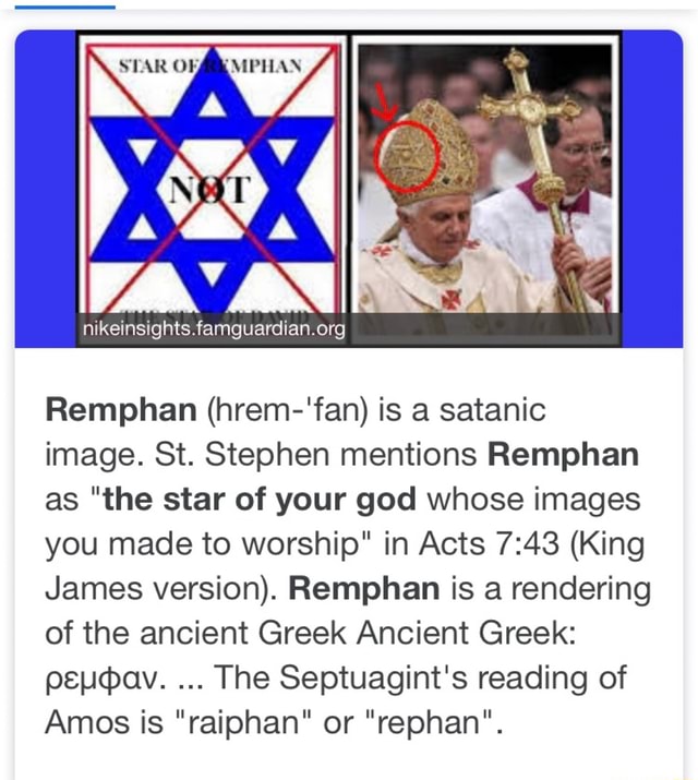 Remphan Hrem Fan Is A Satanic Image St Stephen Mentions Remphan As The Star Of Your God