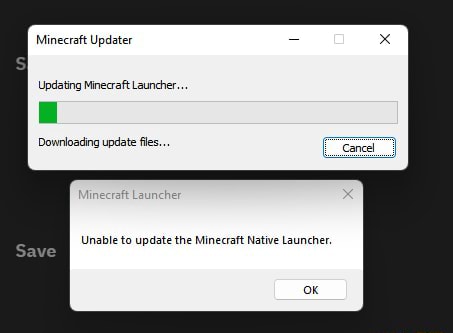 dowloading minecraft and it says unable to update native launcher help