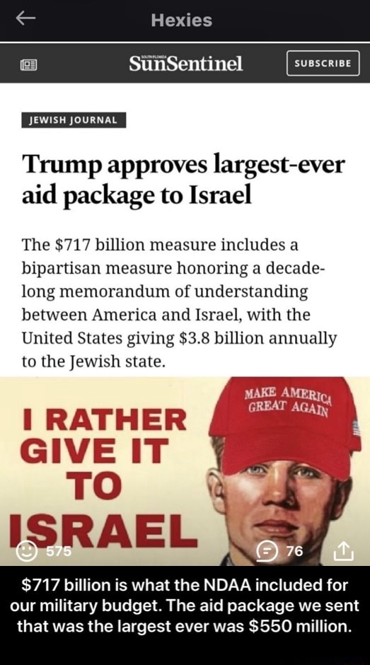 Trump Approves Largest-ever Aid Package To Israel The $717 Billion ...