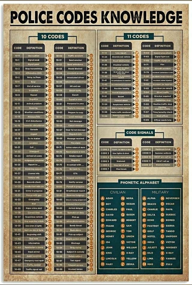 POLICE CODES KNOWLEDGE 10 CODES DEFINITION 11 CODES CODE DEFINITION 