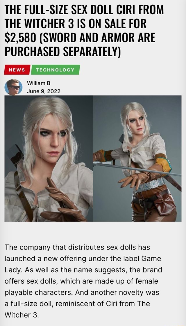 THE FULL SIZE SEX DOLL CIRI FROM THE WITCHER 3 IS ON SALE FOR