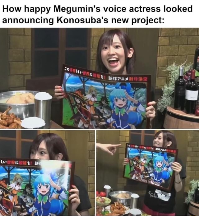 How happy Megumin's voice actress looked announcing Konosuba's new ...