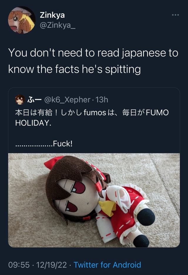 You don't need to read japanese to know the facts he's spitting FUMO Ss k6_Xepher HOLIDAY