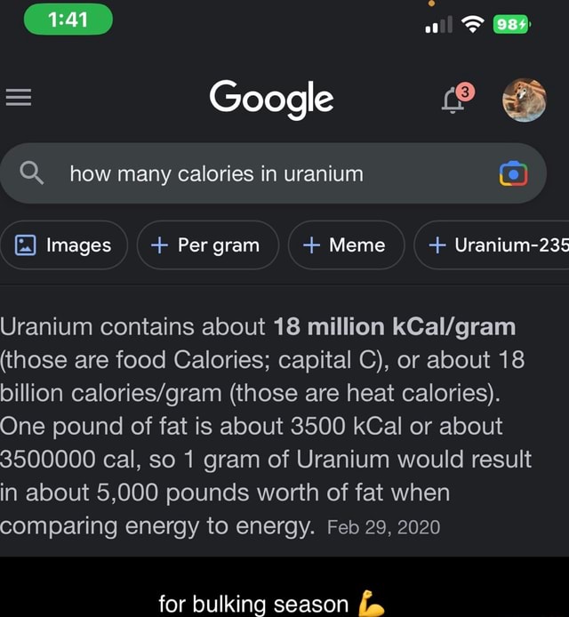 How Many Calories Does Uranium Have