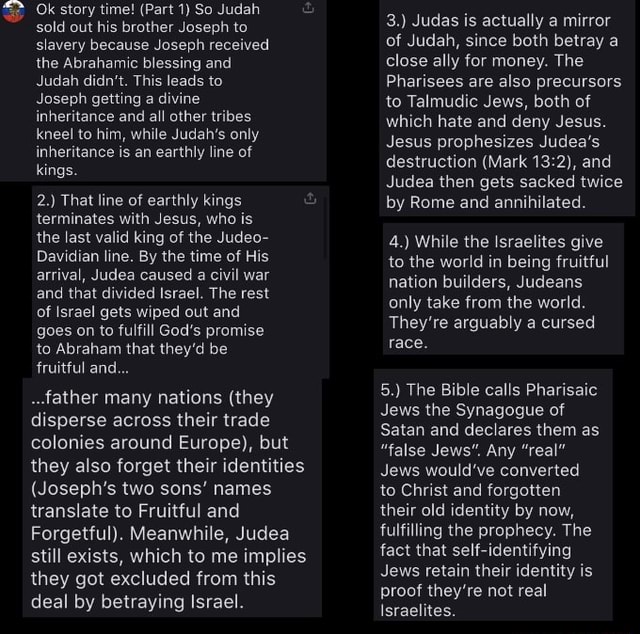 Ok story time! (Part 1) So Judah sold out his brother Joseph to slavery