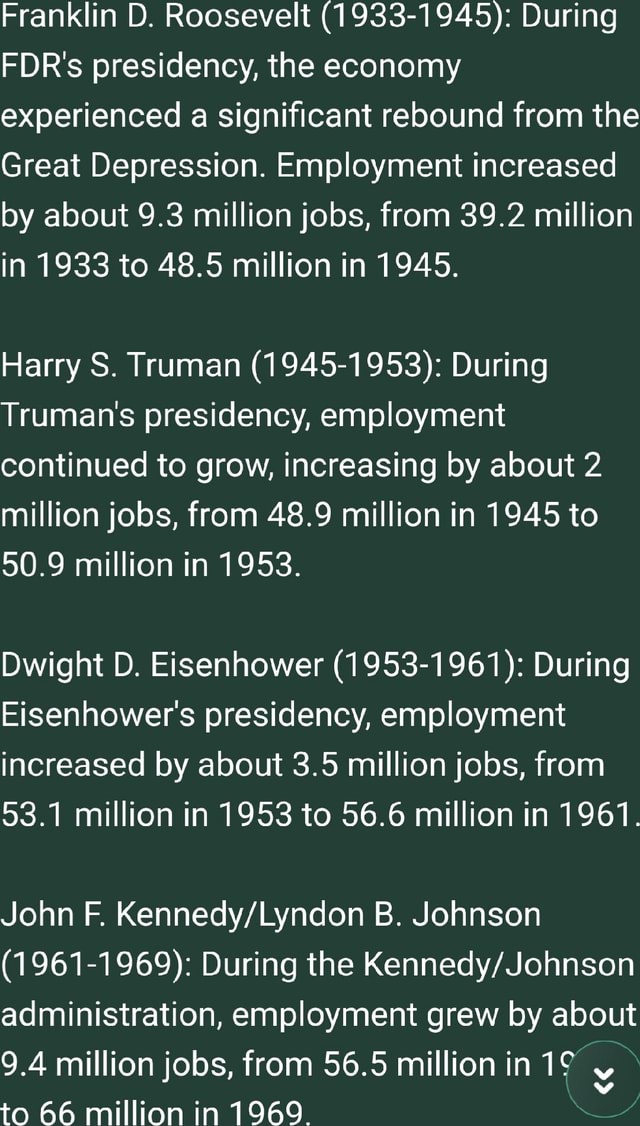 Franklin D. Roosevelt (19331945) During FDR's presidency, the economy