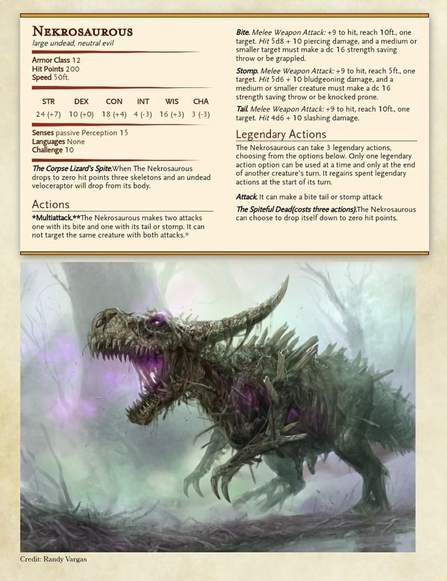NEKROSAUROUS large undead, neutral evil Armor Class 12 Hit Points 200 ...