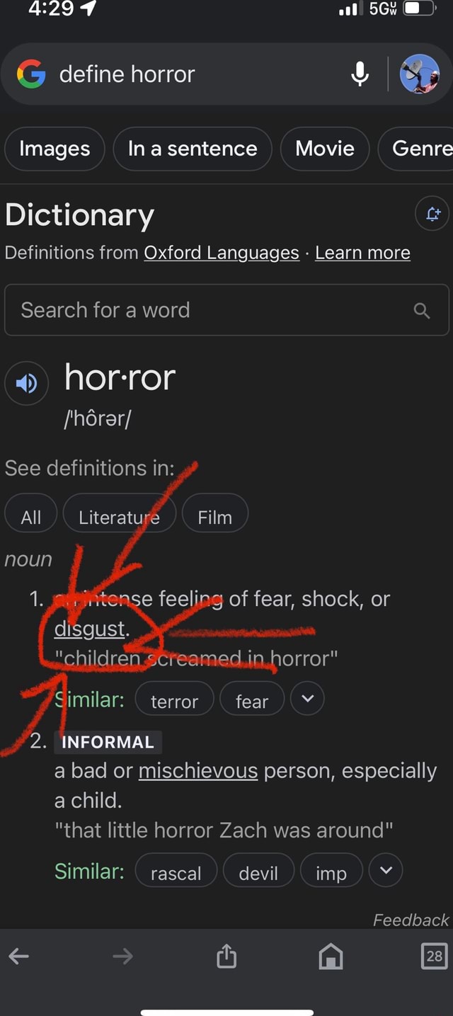 Define horror al Images In sentence Movie Genre Dictionary Definitions