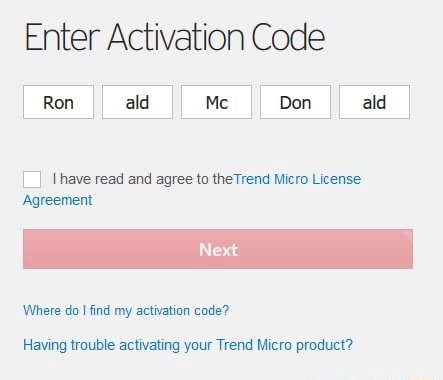 activate trend micro with code