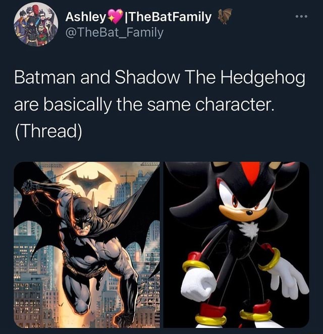 Ashley ITheBatFamily Batman and Shadow The Hedgehog are basically the same  character. (Thread) - iFunny