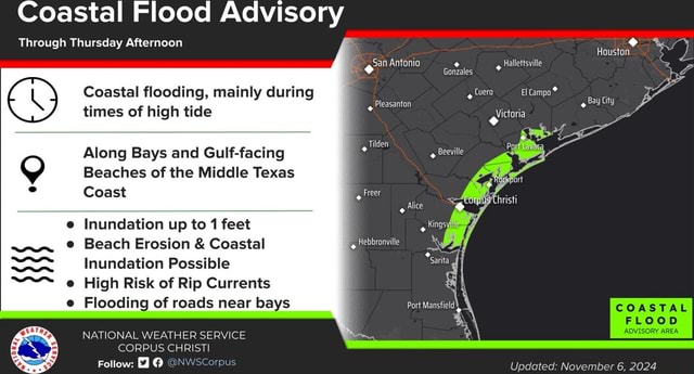 Coastal Flood Advisory Through Thursday Afternoon times of high tide ...